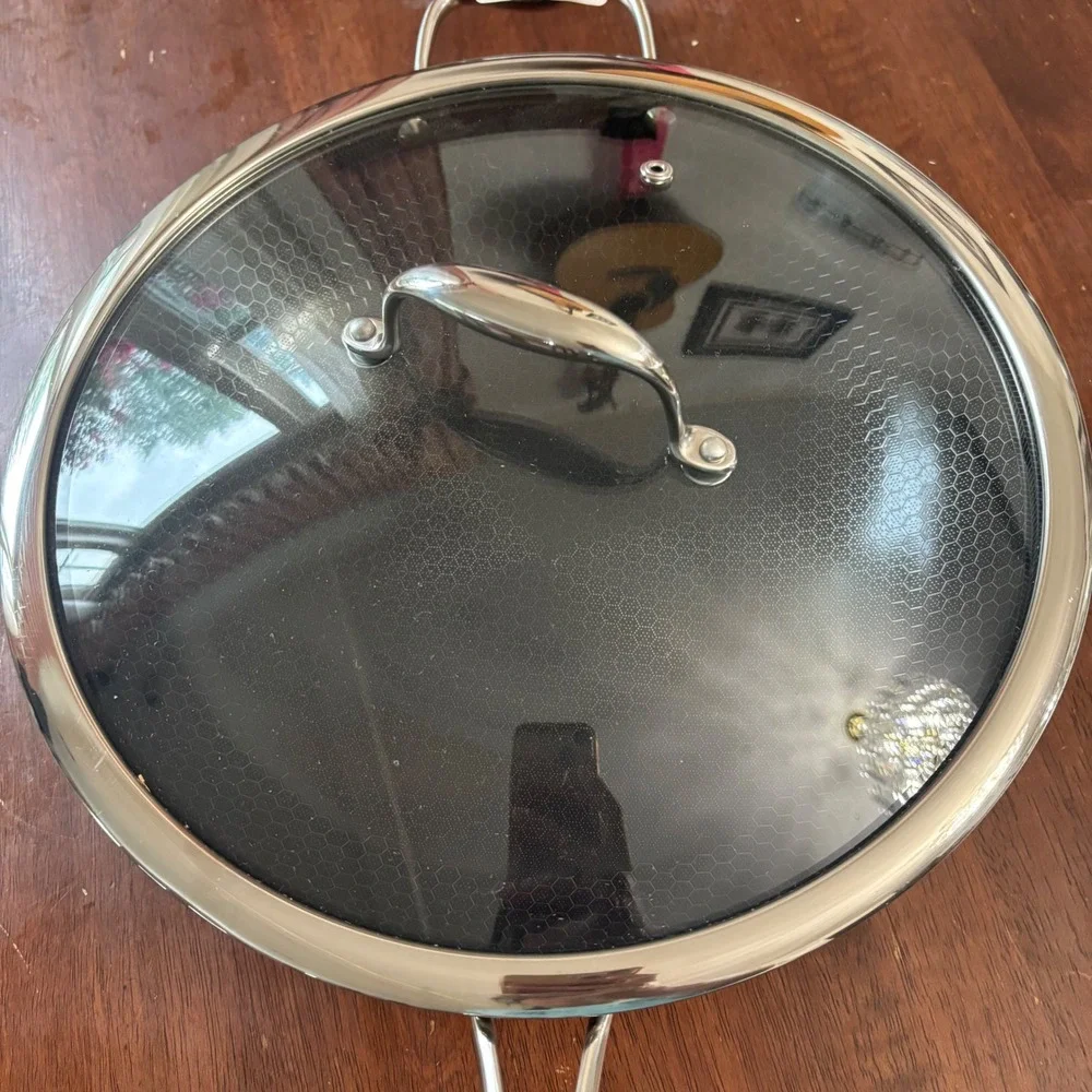 HexClad 12 Inch Hybrid Stainless Steel Wok with Tempered Glass Lid Nonstick
